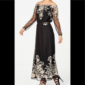 Nine West gold/black off the shoulder maxi